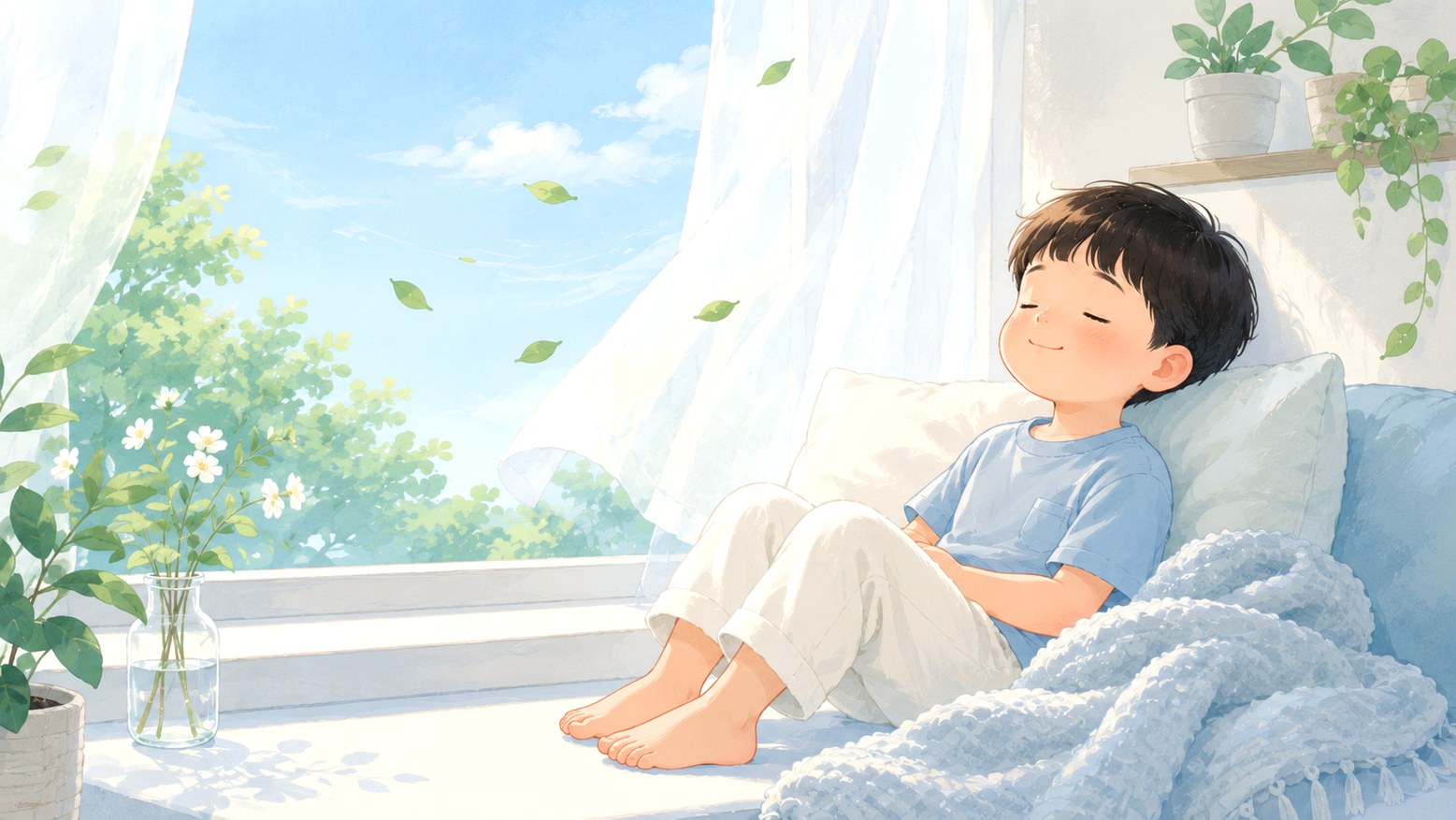 평촌 두드러기 – 창가에서 편안히 휴식하는 아이