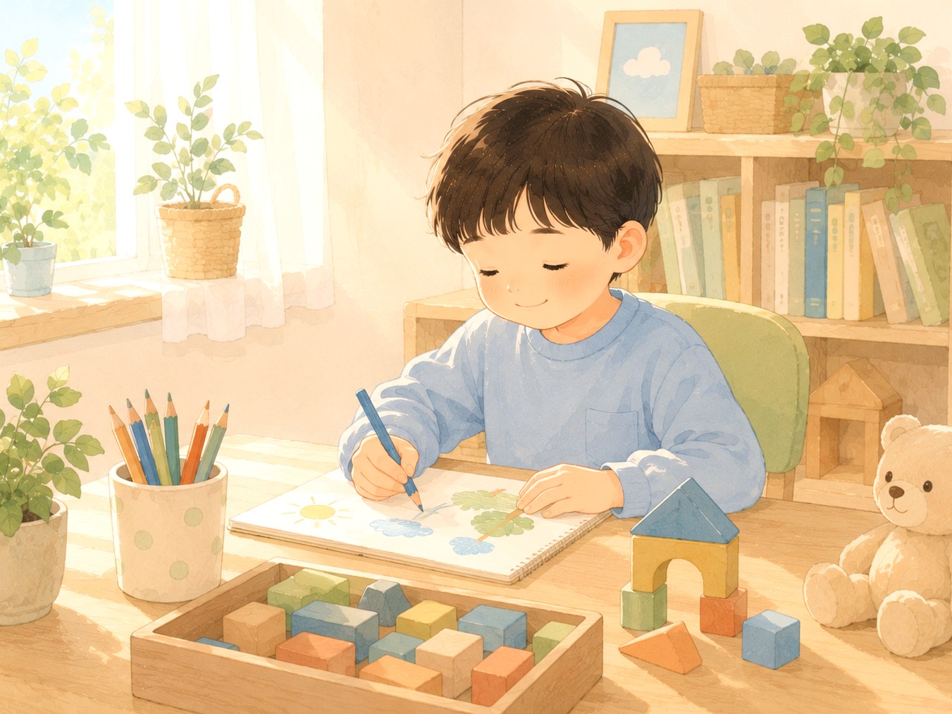 평촌 틱장애 – 집중해서 그림을 그리는 아이