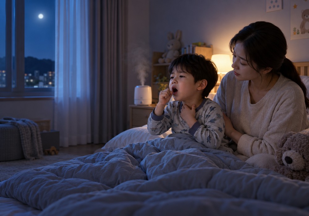 평촌 부비동염코막힘 — 코가 막혀 입으로 숨 쉬는 아이를 살피는 모습