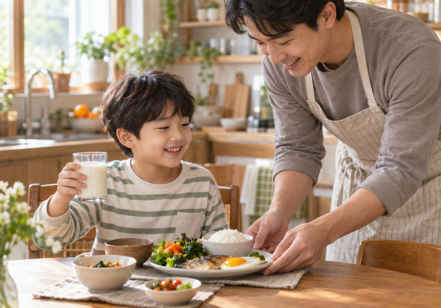 강남 초등학생 평균 키 – 아빠와 함께 식사하는 아이