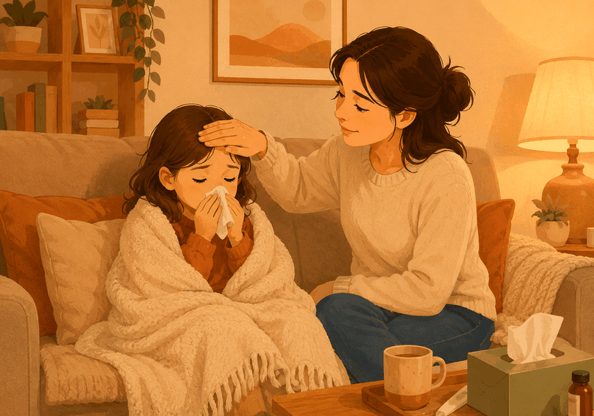 노원 코감기 — 콧물 흘리는 아이를 살피는 엄마의 손