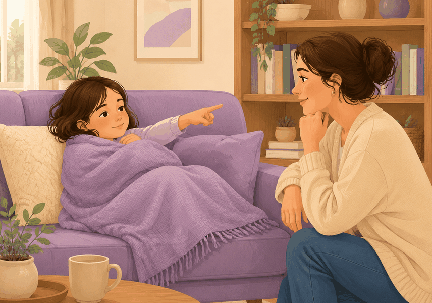 노원 소아 후두염 – 담요 덮고 소파에서 쉬는 아이
