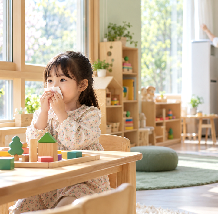 노원유아알레르기비염 – 코를 만지며 불편해하는 유아