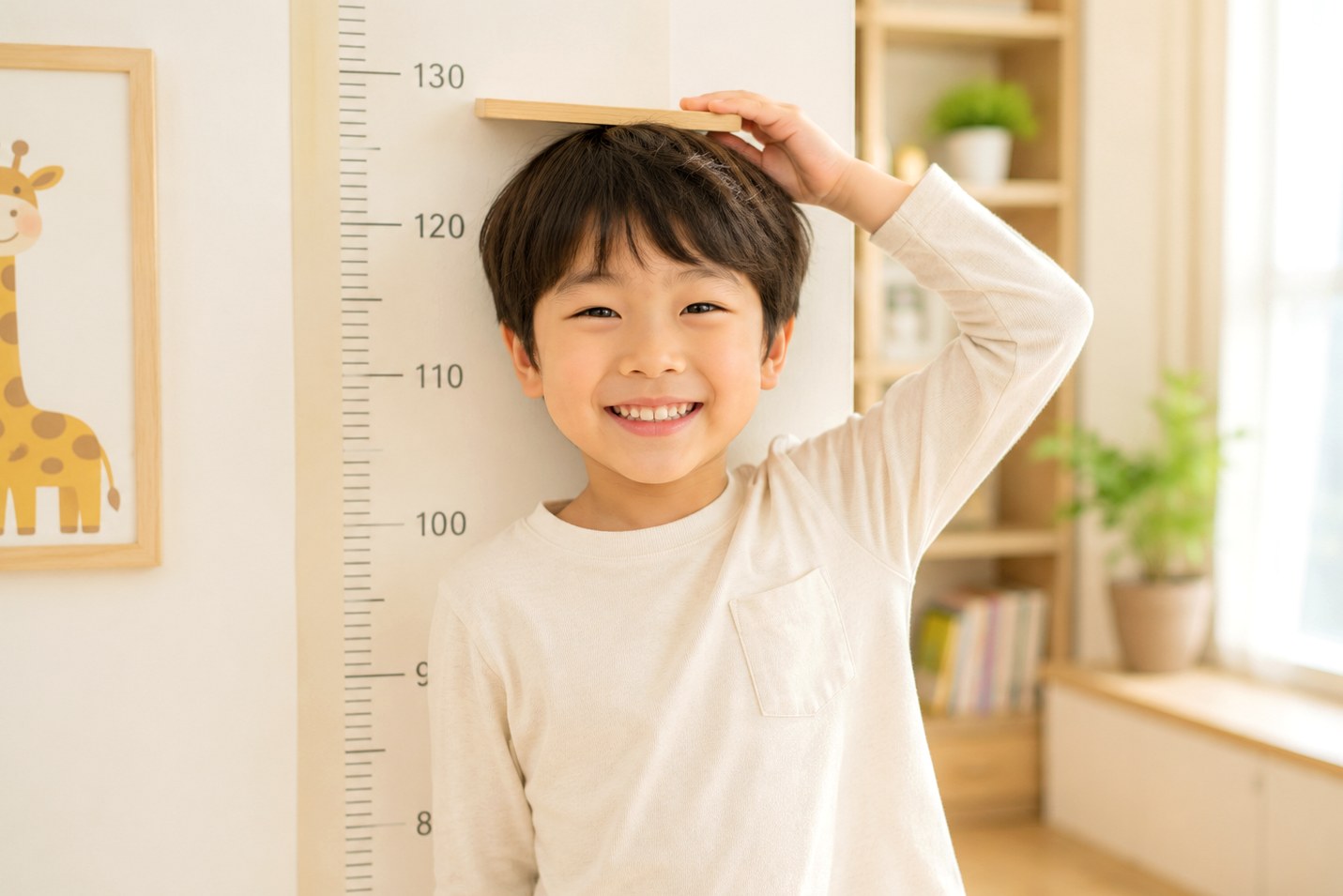 목동 성장 — 아이가 키를 재며 웃는 모습