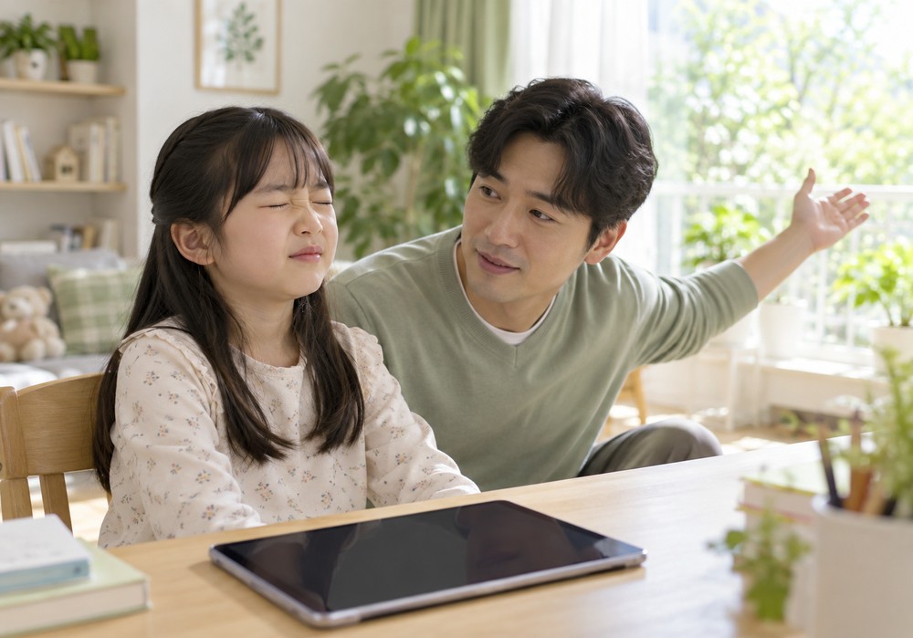 목동 틱악화시기 — 눈을 깜빡이는 아이를 편안하게 바라보는 모습
