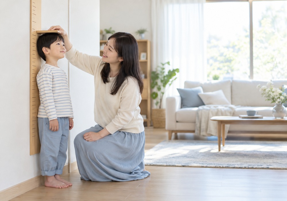 성장 곡선 위에서 아이의 위치 변화를 짚어 설명하는 모습