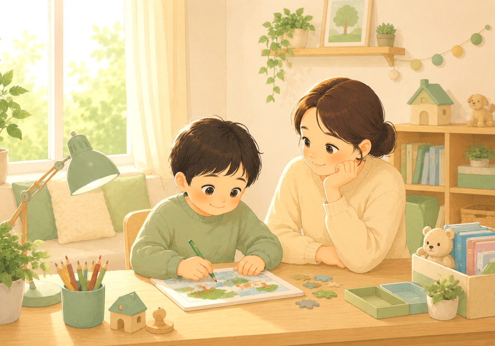 성북 ADHD – 부모와 함께 퍼즐을 맞추는 아이