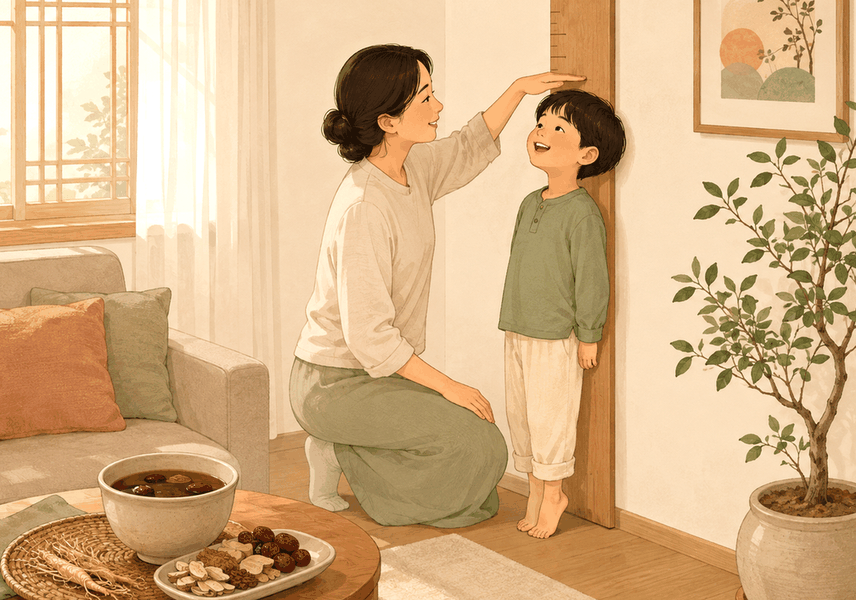 성북 키크는한약 — 아이누리한의원 성북점 진료 공간에서 아이의 성장을 살피는 모습