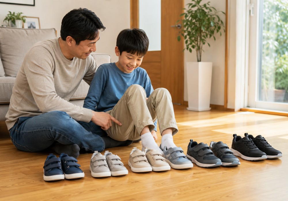 성북 소아 성조숙증 — 엄마와 아이가 마주 앉아 키 재는 벽 앞에서 이야기하는 장면