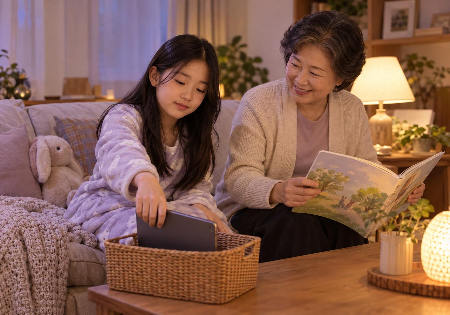 성북 여아 성조숙증 증상 – 할머니와 함께 책을 보는 아이