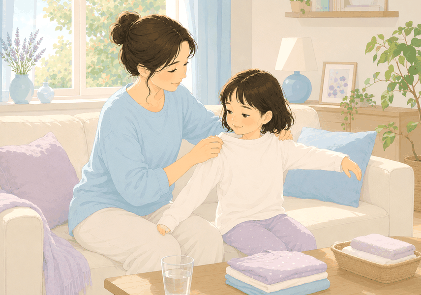 잠실 물사마귀 — 목욕 후 아이 피부에 보습을 발라 주는 장면