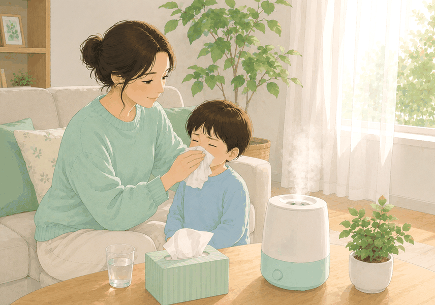 광명 코골이비염 — 엄마가 아이의 코를 풀어 콧길을 열어 주는 장면