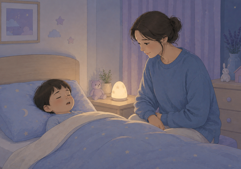 광명 코골이비염 — 입을 벌리고 잠든 아이 곁을 지키는 엄마의 장면