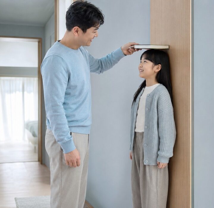 광명 성조숙증 – 벽에 기대 선 딸의 키를 책으로 재주는 아빠
