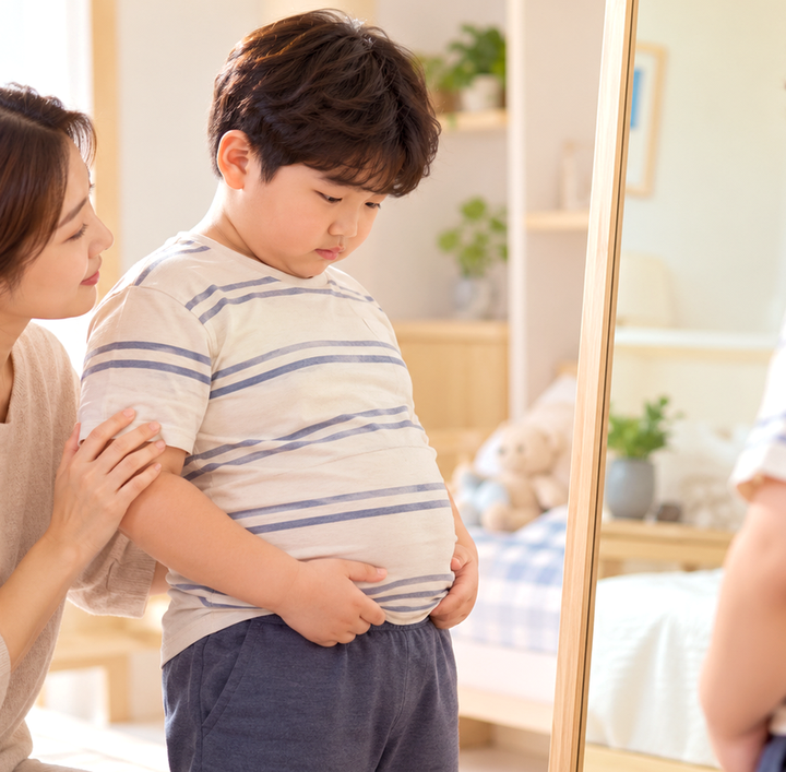 광명소아비만복부 – 배 주변을 바라보며 체형을 고민하는 아이