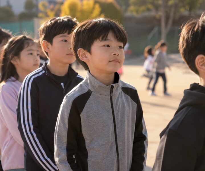 광명 아이 운동, 운동장에서 순서를 기다리며 줄 서 있는 아이
