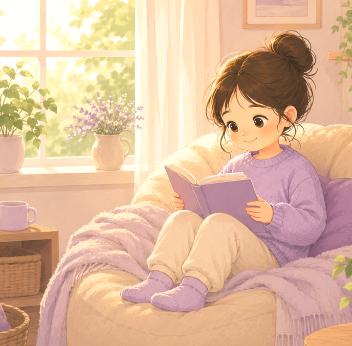 구리남양주 소아 틱장애 정서 안정 – 소파에서 책을 읽는 아이