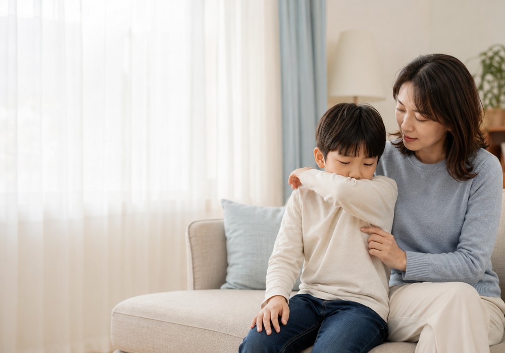 구리남양주 만성기관지염 — 기침이 오래가는 아이를 살피는 진료 장면