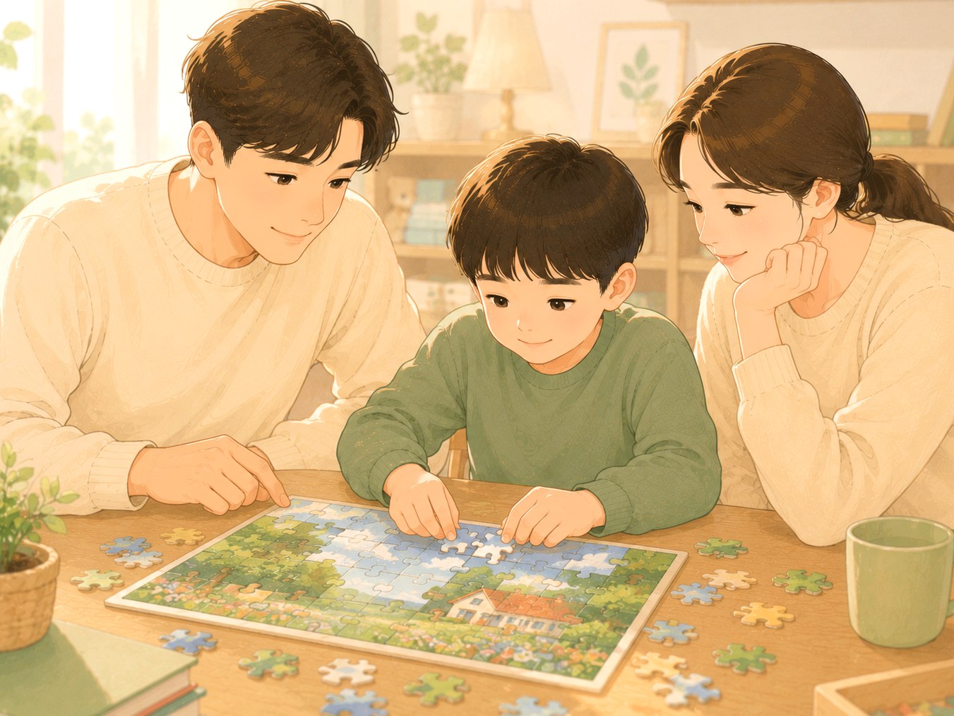 동탄 ADHD – 부모와 함께 퍼즐에 차분히 몰입하는 아이