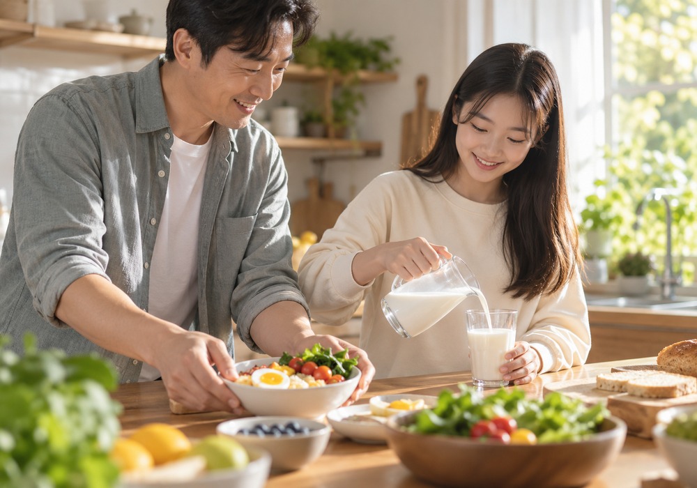 성장 기록표에 초경 시작 시기를 적어 두고 이후 변화를 확인하는 모습