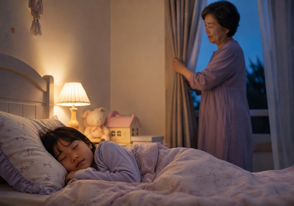 분당 아이코막힘 생활관리 — 편안히 잠든 아이의 침구와 습도 관리 모습