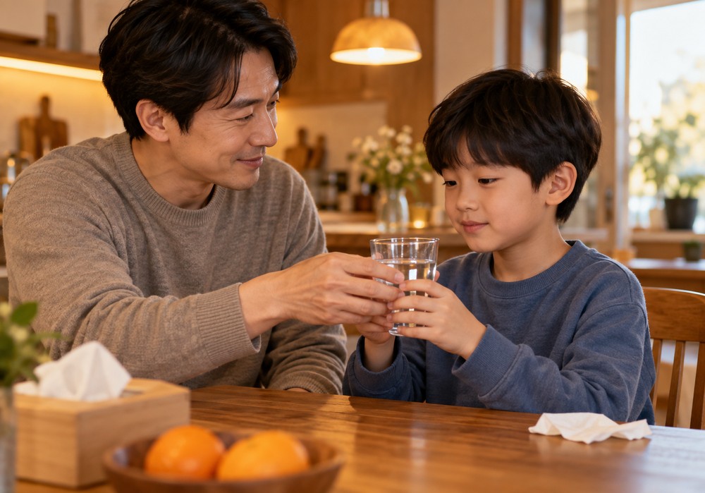 분당 목가래끼는아이 — 아이의 목과 소화 상태를 함께 살피는 한방 진료 모습