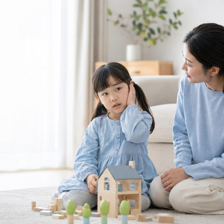 분당 아이 중이염 체질 개선 – 귀를 만지는 아이와 엄마