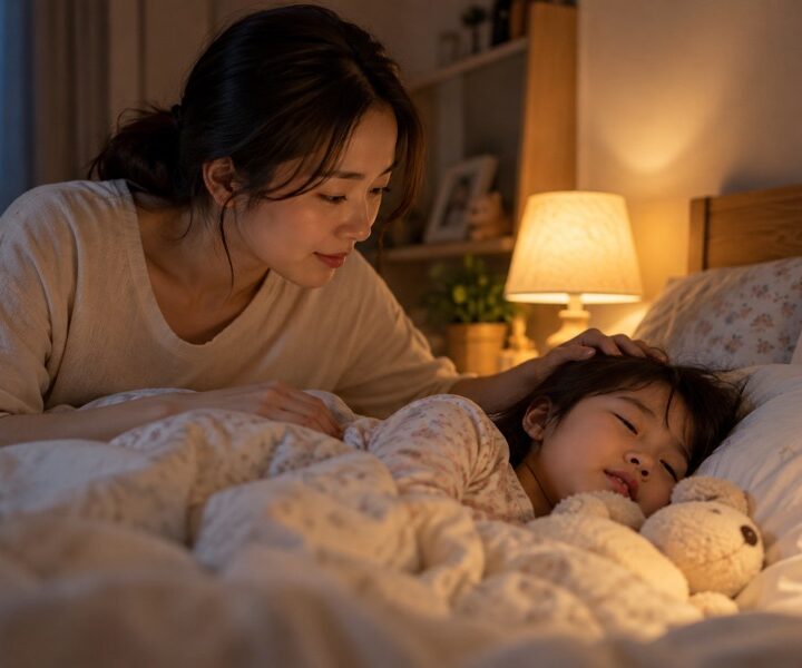 분당 알레르기비염 증상, 밤에 잠든 아이를 부모가 살펴보는 침실