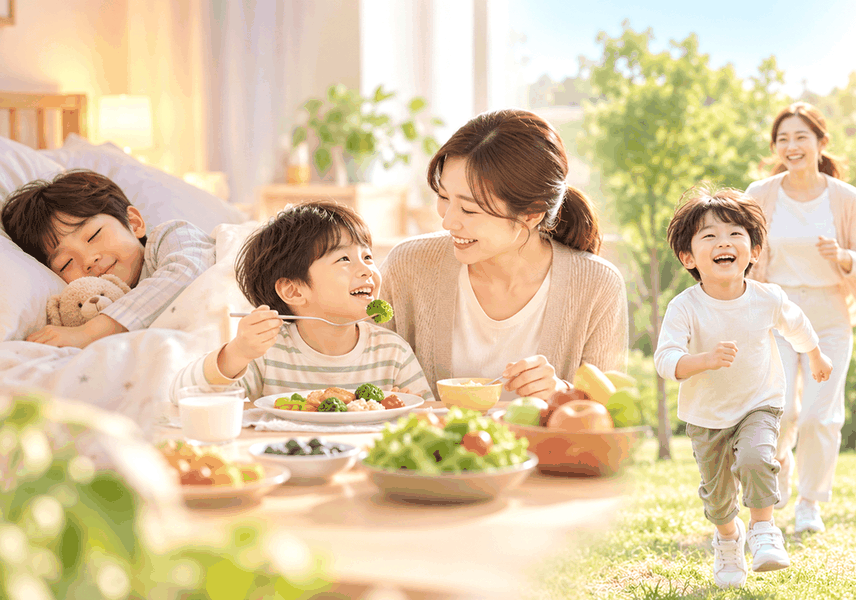 식사하고 잠자고 뛰노는 아이의 일상 모습