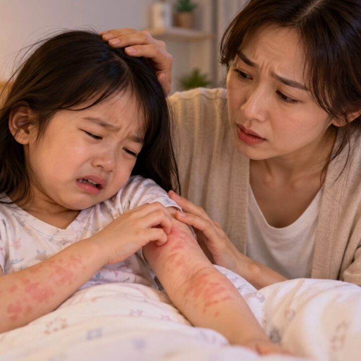 수원두드러기치료 – 팔에 나타난 붉은 두드러기와 가려움으로 불편해하는 아이