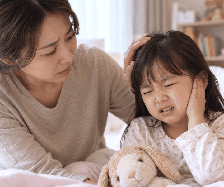 신흥어린이중이염 – 귀를 만지며 불편함을 느끼는 아이