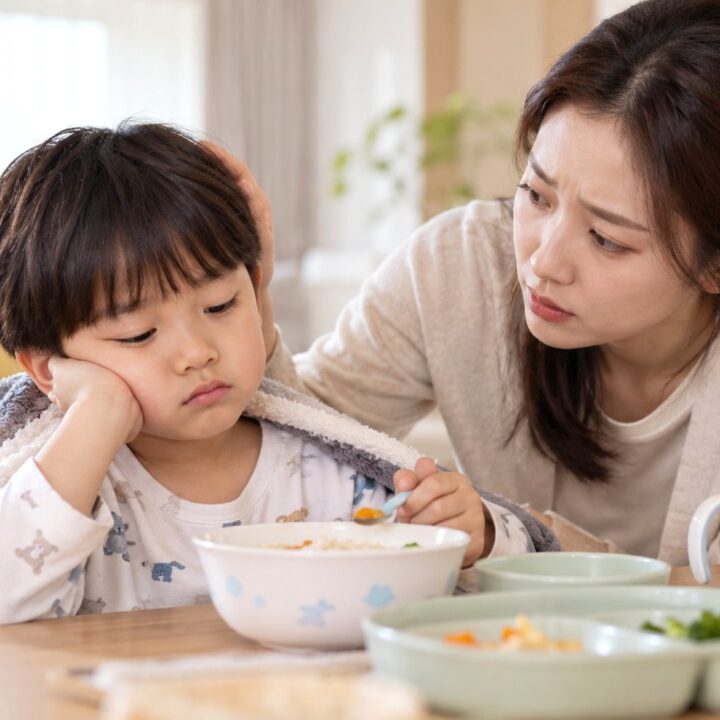 신흥폐렴후식욕부진 – 폐렴을 앓은 뒤 입맛이 없어 식사를 망설이는 아이