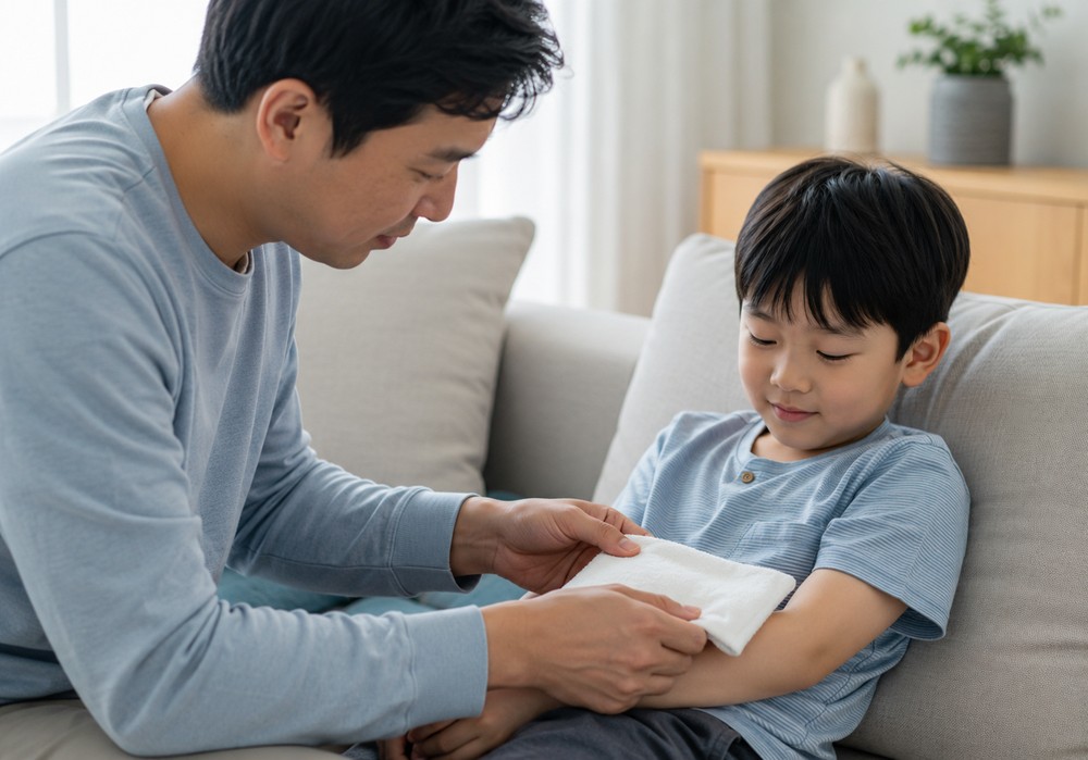 편안한 실내에서 충분히 휴식하며 컨디션을 회복하는 아이