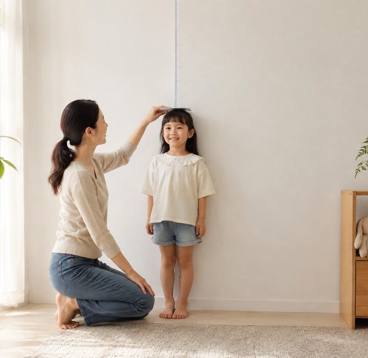 하남미사 성장 – 벽에서 아이 키를 재주는 엄마