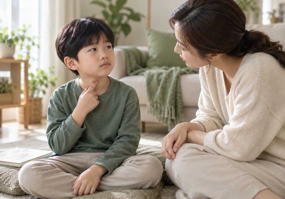 하남 후두염기침소리 — 쉰 목소리로 컹컹 기침하는 아이를 살피는 모습