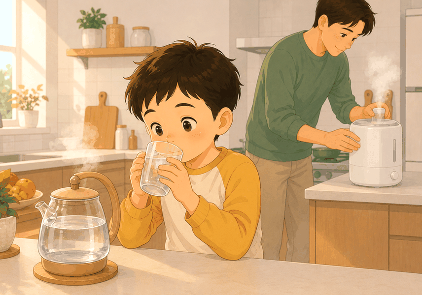 목도리를 두르고 외출 준비를 하는 아이