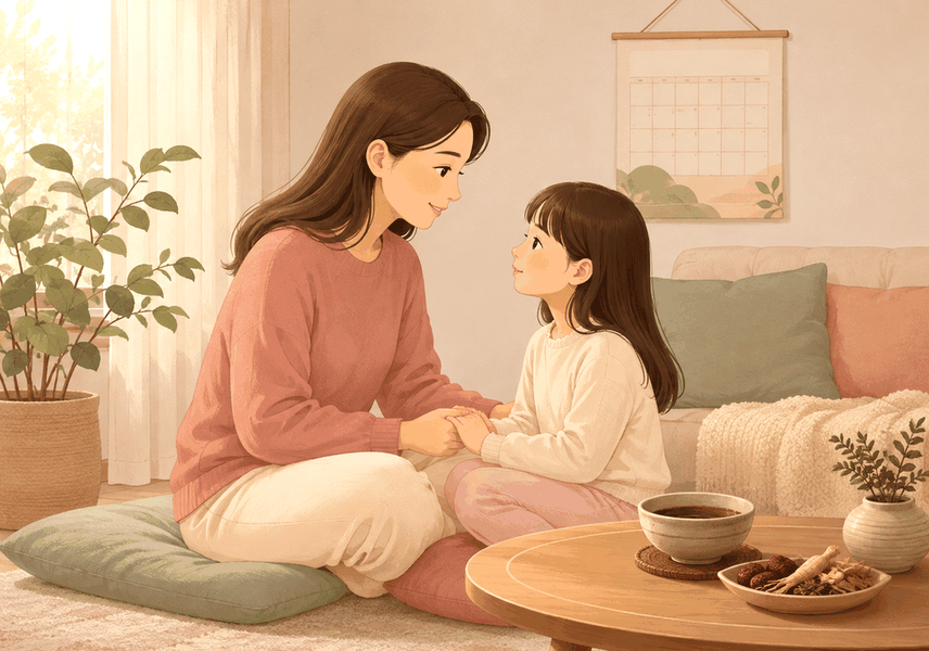 광주 성조숙증 — 아이누리한의원 광주신세계점에서 아이의 성장 리듬을 살피는 모습