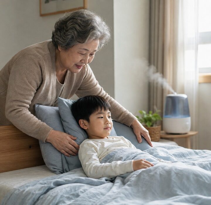 광주 어린이 기관지염 – 가습기 켜진 침실에서 아이를 눕히는 보호자