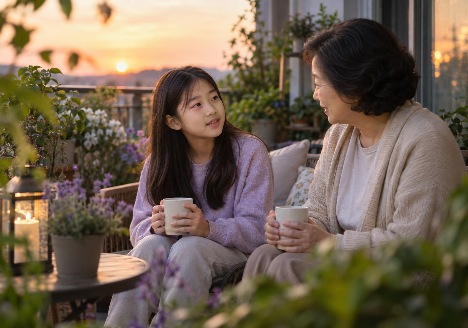 광주 성조숙증 초기 증상 – 할머니와 야외에서 대화하는 아이
