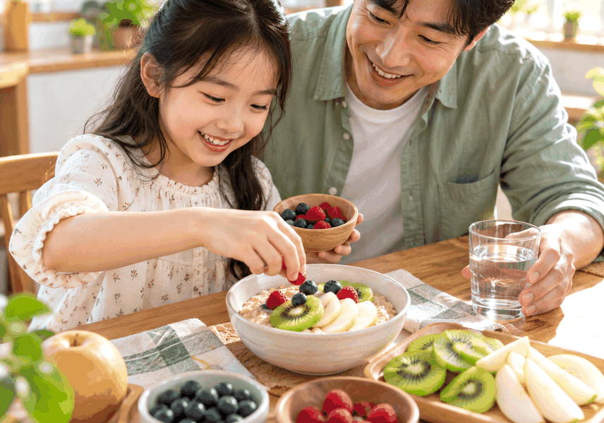 변비 개선을 위한 식단으로 부모가 함께 식사 준비하는 모습