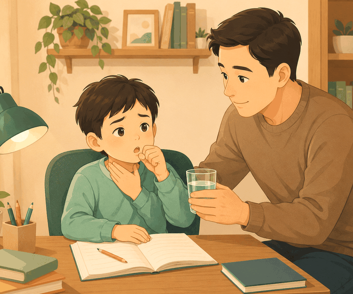 전주 소아 후비루 – 헛기침하는 아이에게 물을 건네는 아빠