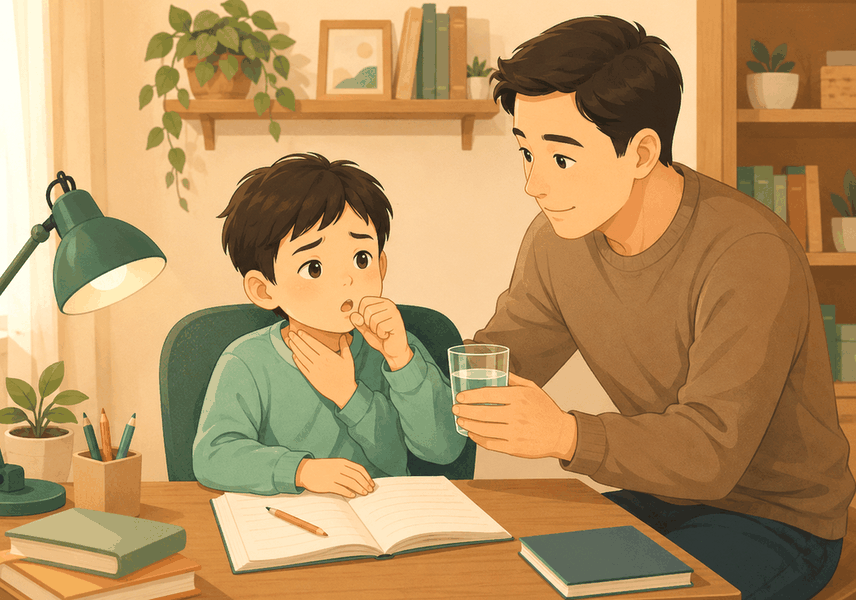 전주 소아 후비루 – 헛기침하는 아이에게 물을 건네는 아빠