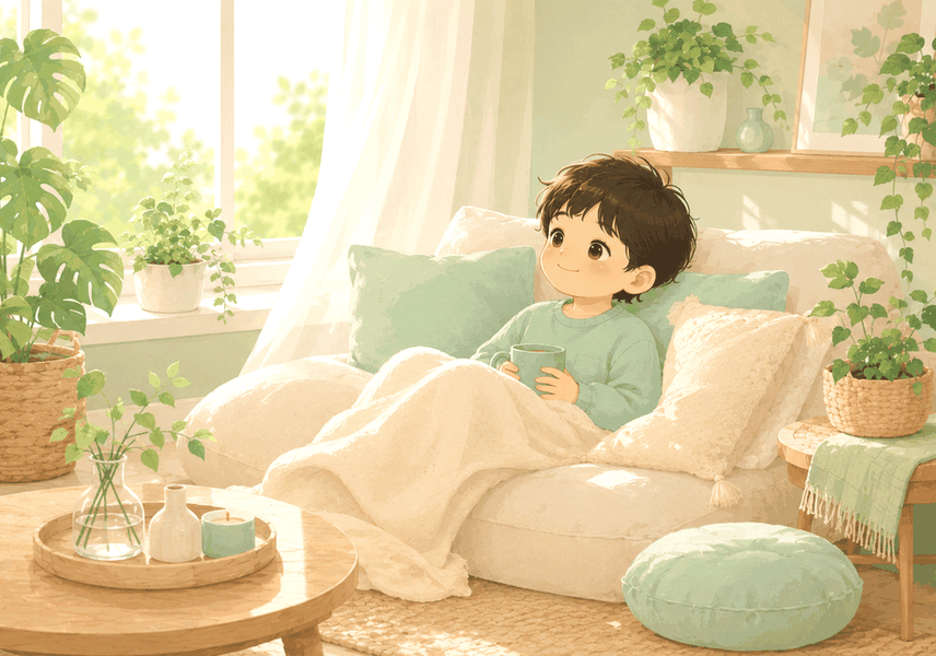 김해장유 아토피 – 담요를 덮고 편안히 쉬는 아이
