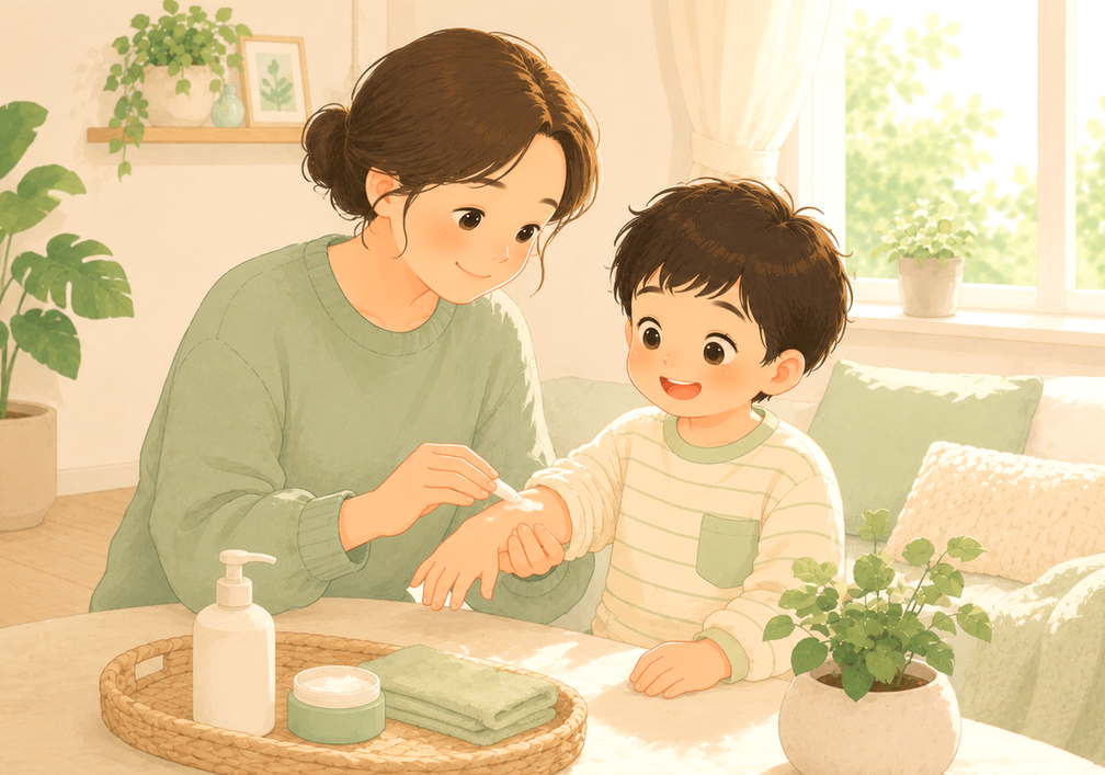 김해장유 아토피 – 따뜻한 차를 마시며 쉬는 아이