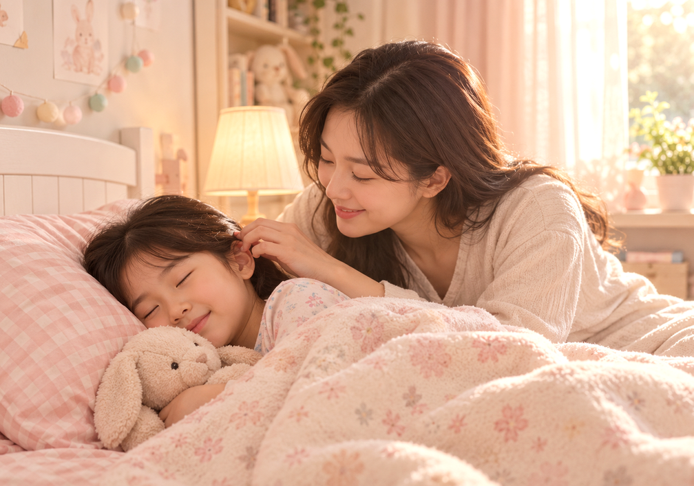 김해장유 중이염 — 귀를 만지며 칭얼대는 아기를 품에 안고 달래는 엄마의 모습