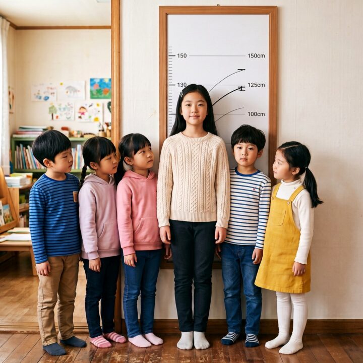 김해 여아성조숙증 – 키재기판 앞 또래 중 유독 큰 여아