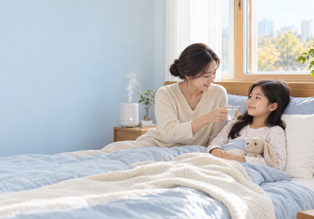 김해 폐렴체질관리 — 회복기 아이의 오래가는 기침을 살피는 모습