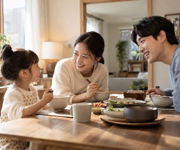 아이와 마주 앉아 기분을 물어보는 부모