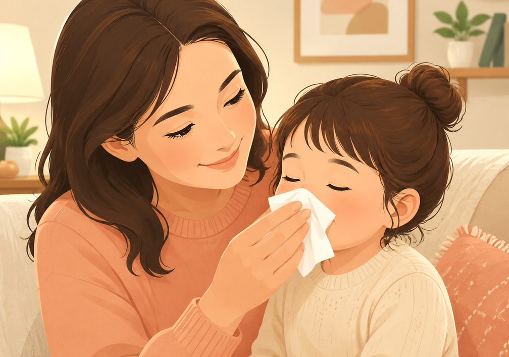 울산 소아 비염 – 아이 코를 풀어주는 엄마 클로즈업