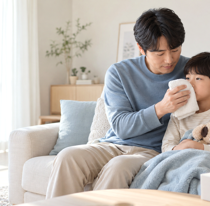 울산축농증코막힘 – 코를 만지며 답답함을 느끼는 아이